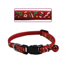 ADJUSTABLE CAT COLLAR w/BELL - 8mm X 6"-9"L - FESTIVE RED 5pcs/pkt  